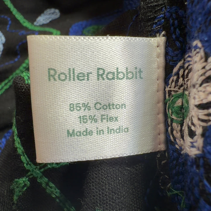 Roller Rabbit black cotton dress with embroidered floral details and tiered construction, back view