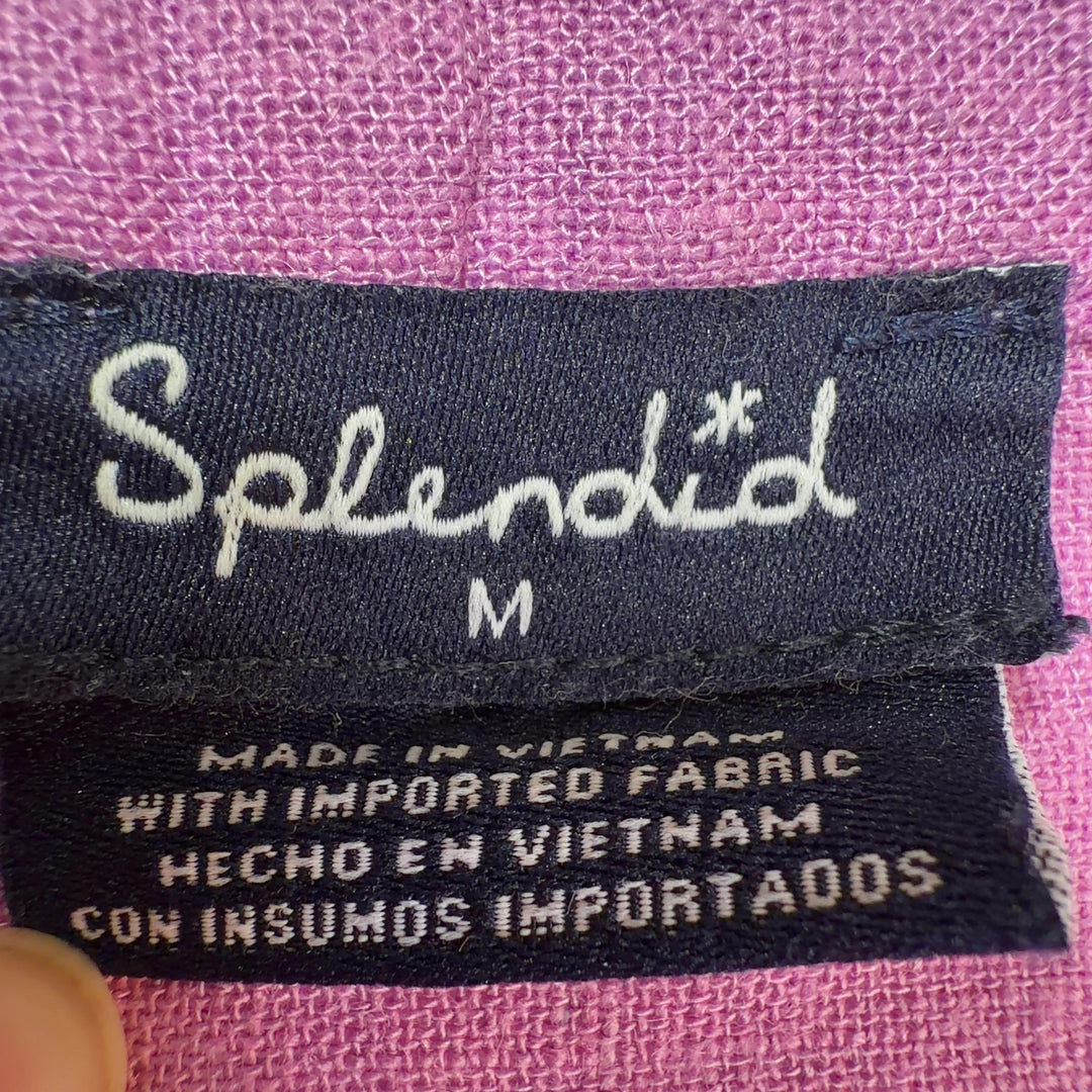 Splendid pink linen viscose short sleeve top back view, showing relaxed fit and draping