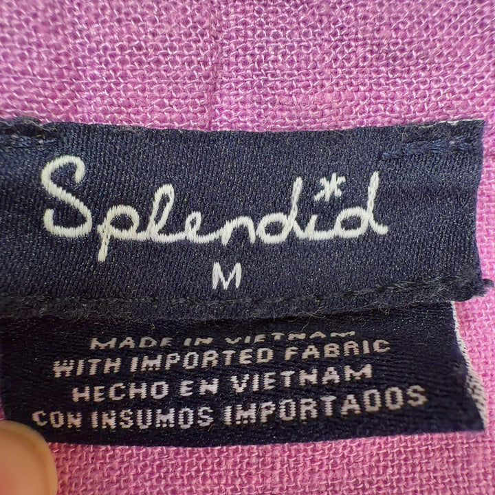 Splendid pink linen viscose short sleeve top back view, showing relaxed fit and draping