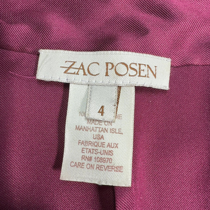 Burgundy silk midi dress with high-low hemline and overlay detail, back view