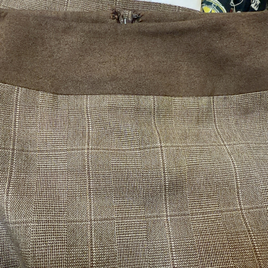 Brown pencil skirt back view showing sleek silhouette and tailored fit
