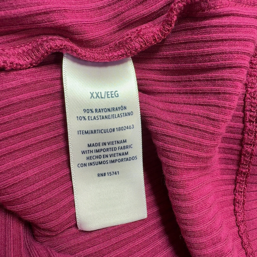 Burgundy ribbed rayon knit sweater back view showing relaxed fit and drape