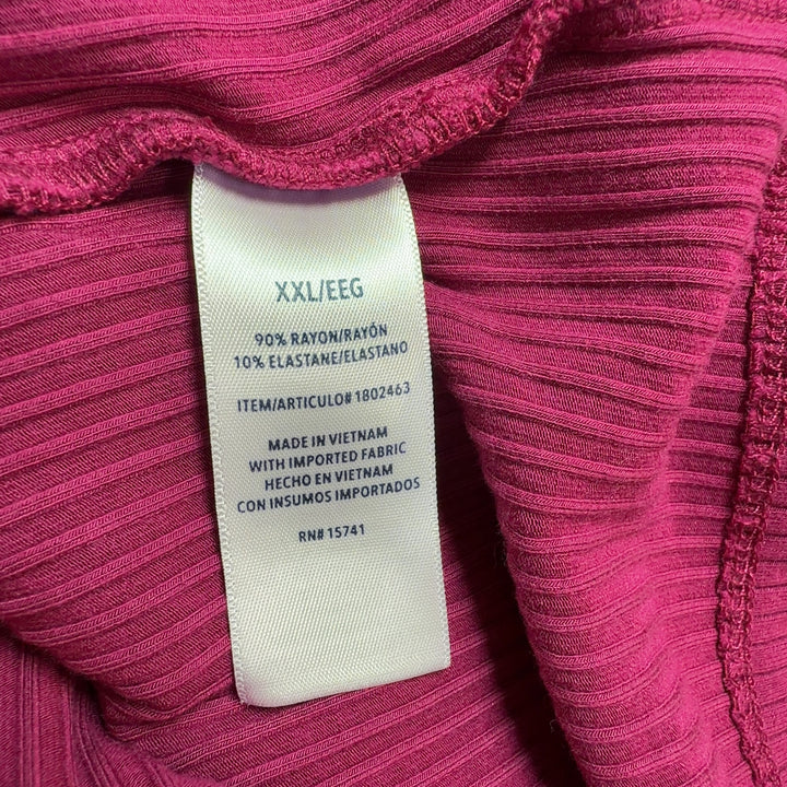 Burgundy ribbed rayon knit sweater back view showing relaxed fit and drape