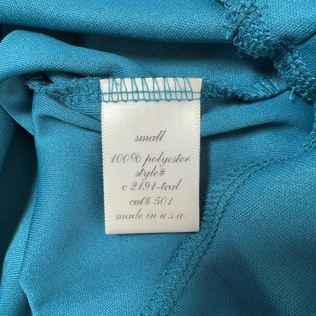 Teal flutter sleeve tie waist dress back view, showing elegant draping and design