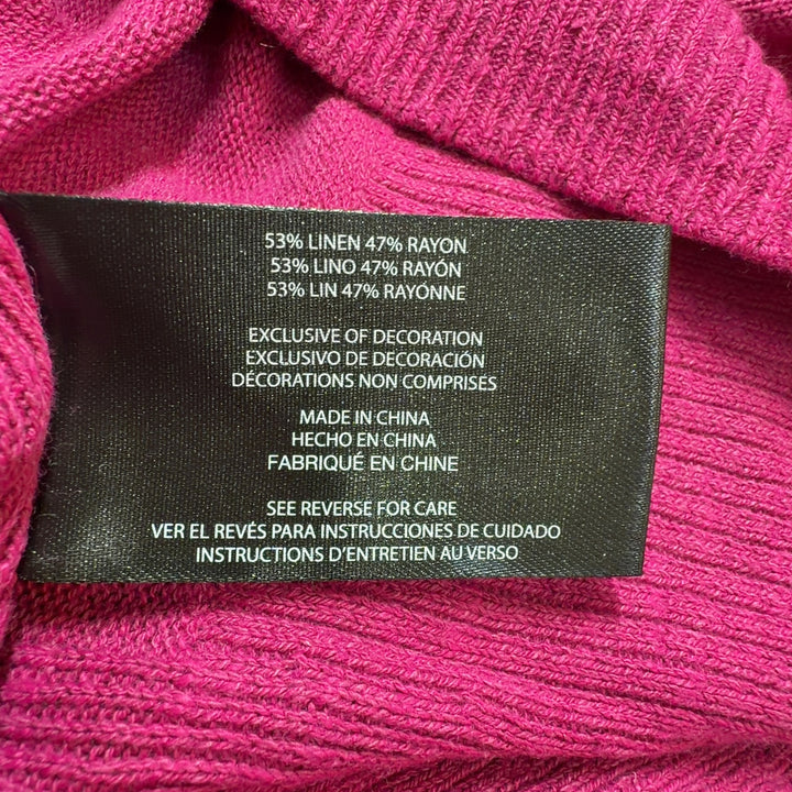 Tag view of pink short sleeve linen rayon knit top by Banana Republic, size L, showing relaxed fit