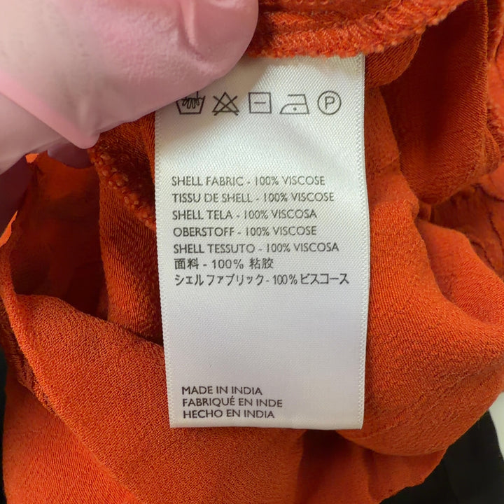 Orange viscose slip dress with asymmetrical hemline and ruched details, back view