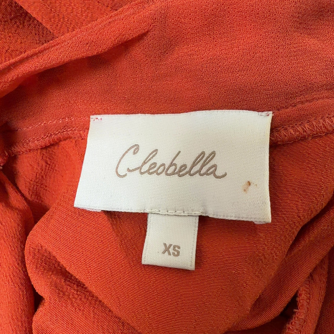 Orange viscose slip dress with asymmetrical hemline and ruched details, back view