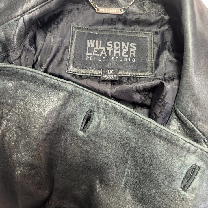 Black genuine leather blazer back view, showing structured silhouette and tailored fit
