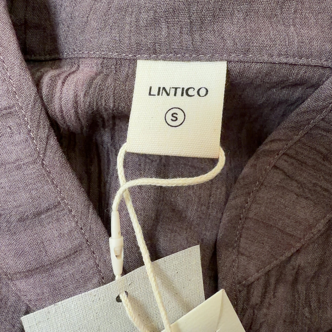 LINTICO Brown Lyocell Ramie Button-Up Short Sleeve Shirt back view on model