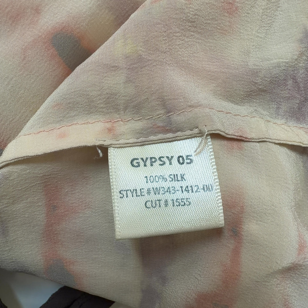 Cream tie-dye silk tank top back view, showing relaxed fit and artistic pattern