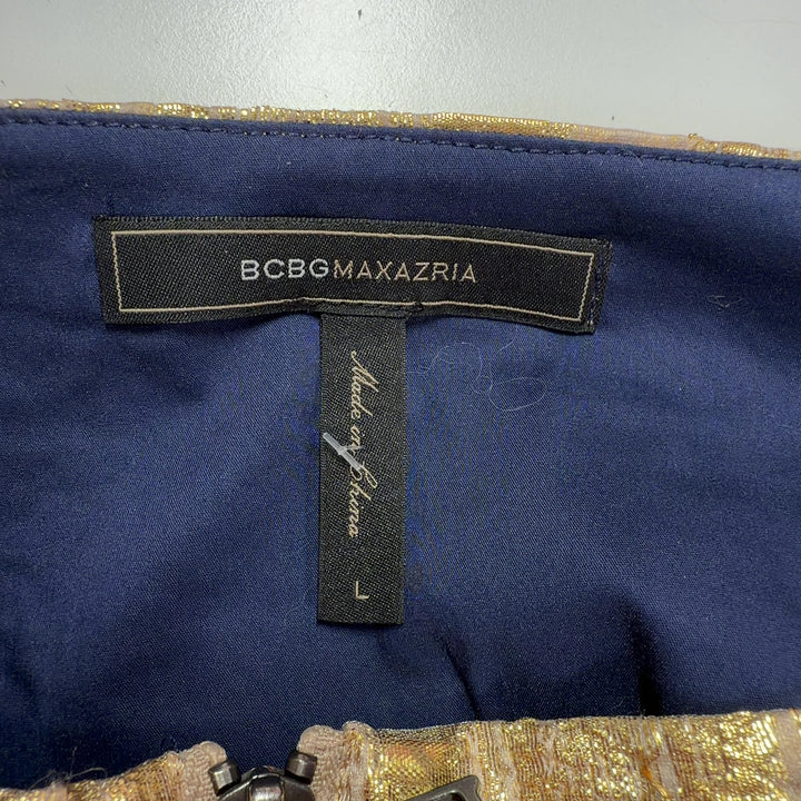 Gold metallic mini skirt with front zip closure by BCBG MaxAzria, back view