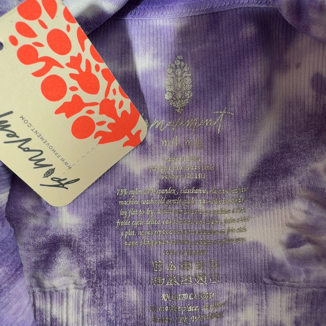 Purple tie-dye crop sports bra with square neckline, back view showing supportive design