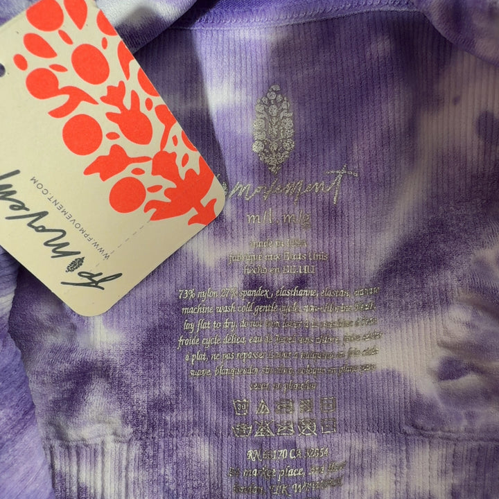 Purple tie-dye crop sports bra with square neckline, back view showing supportive design