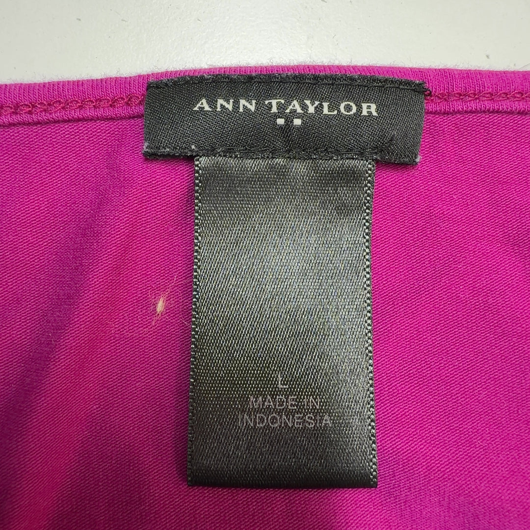 Burgundy textured sleeveless tank top from Ann Taylor, back view on model