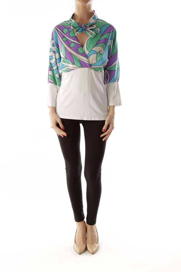 Multicolor Print Neck Tie Blouse