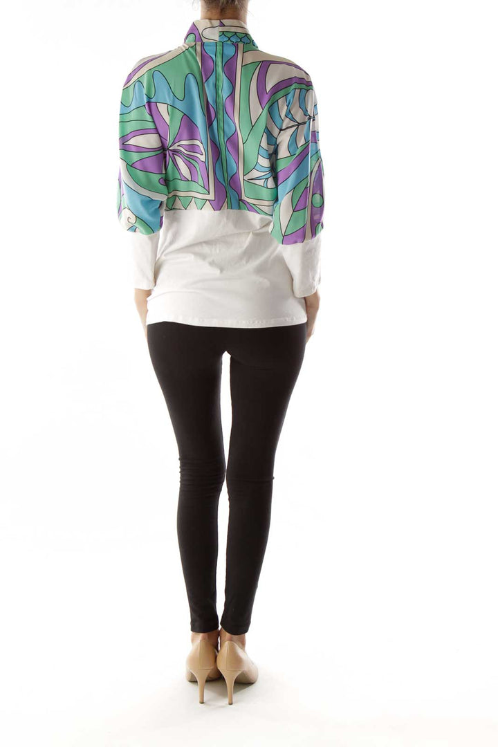 Multicolor Print Neck Tie Blouse