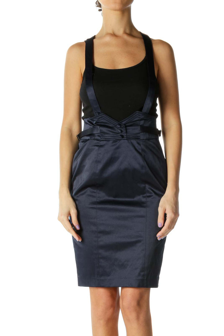 Navy Satin Overall Skirt