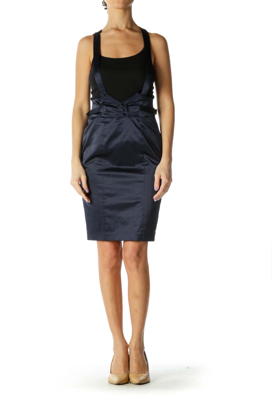 Navy Satin Overall Skirt