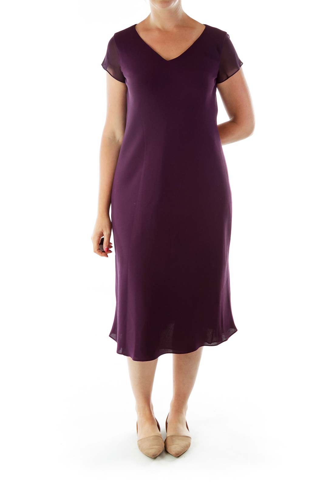 Purple V-Neck Midi Dress