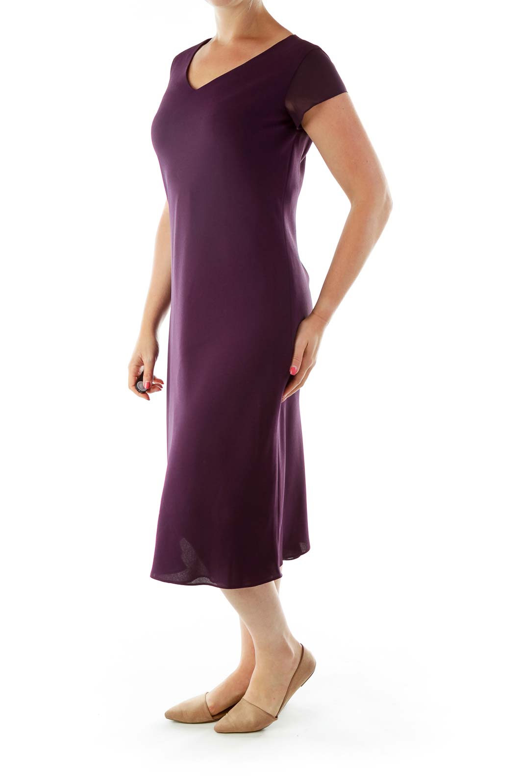 Purple V-Neck Midi Dress