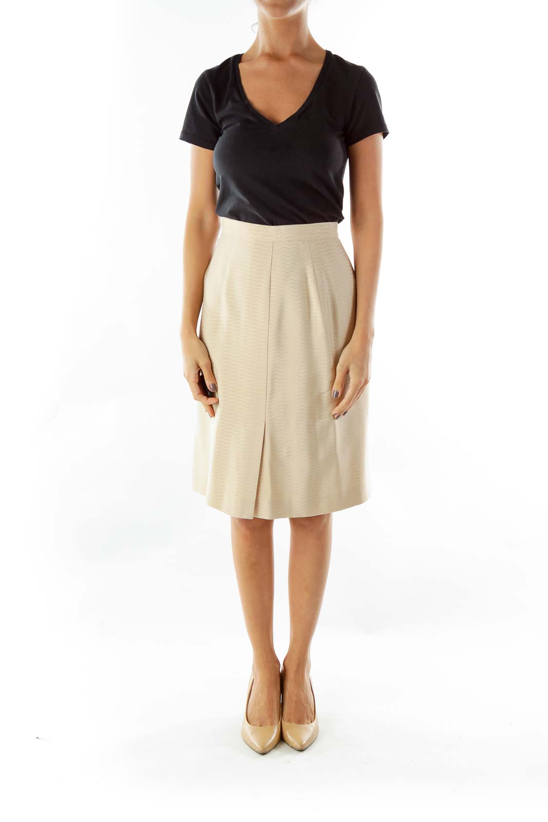 Beige Designer Pencil Skirt