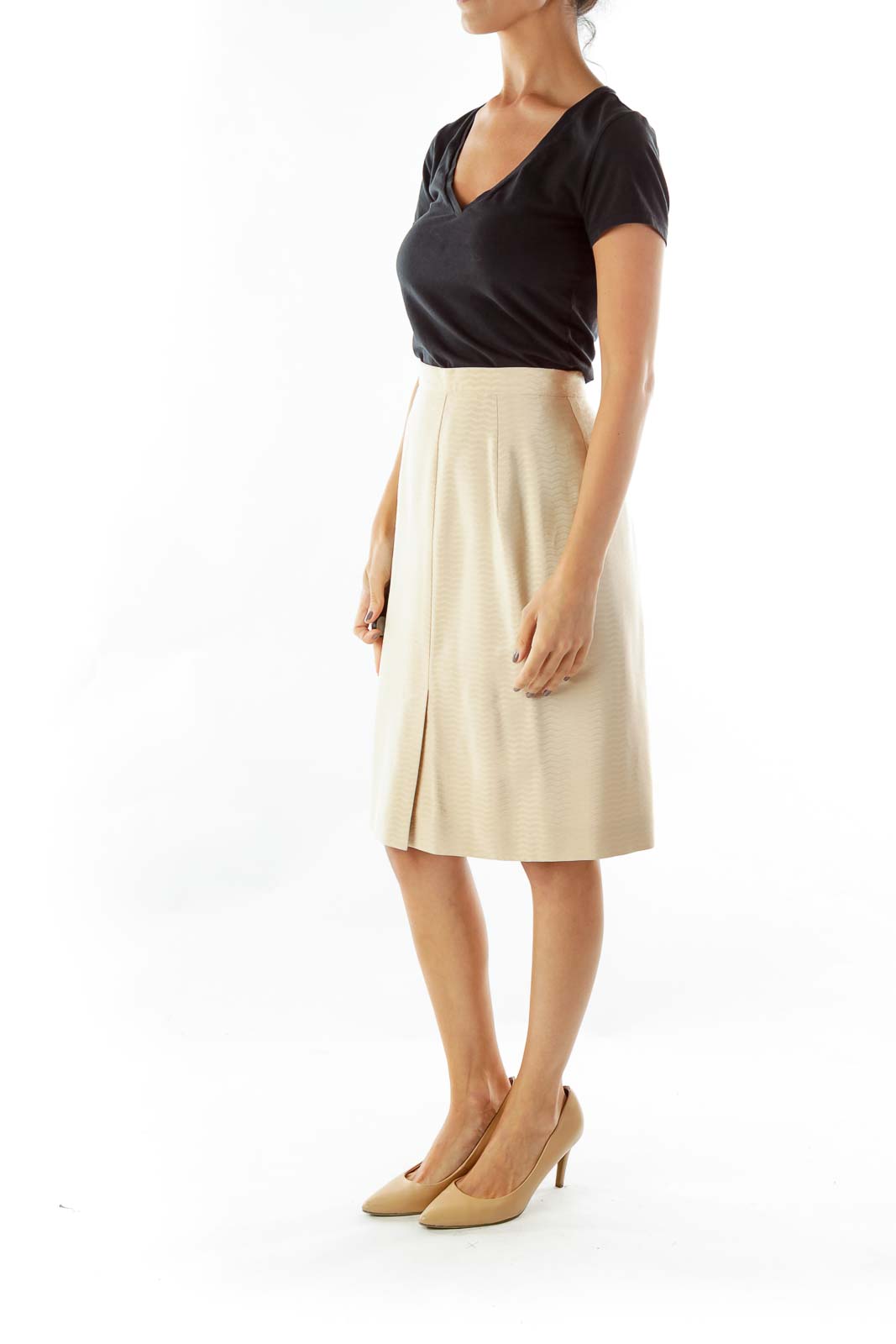 Beige Designer Pencil Skirt