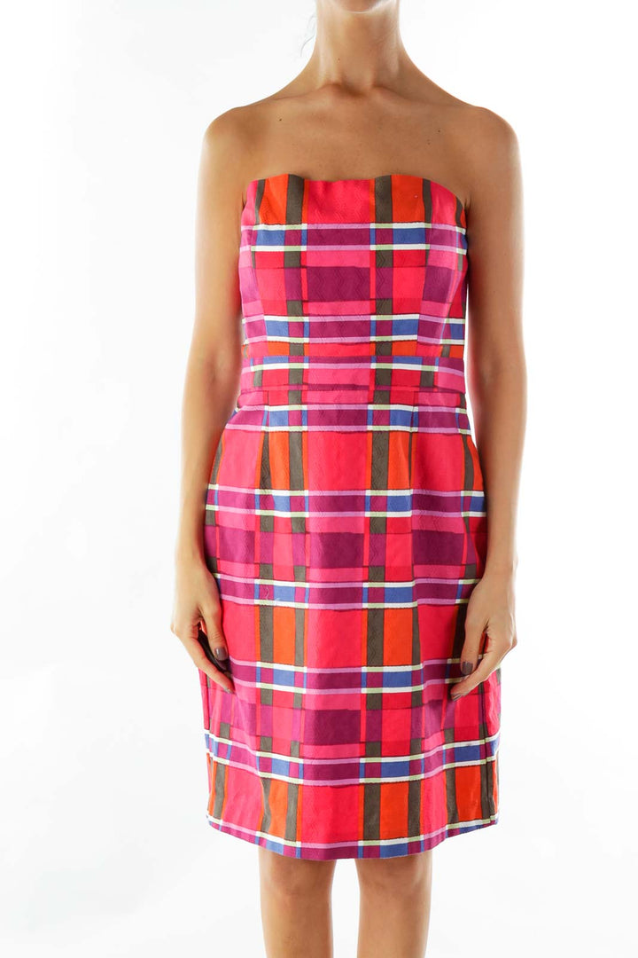 Red Multicolor Embossed Patchwork Print Dress