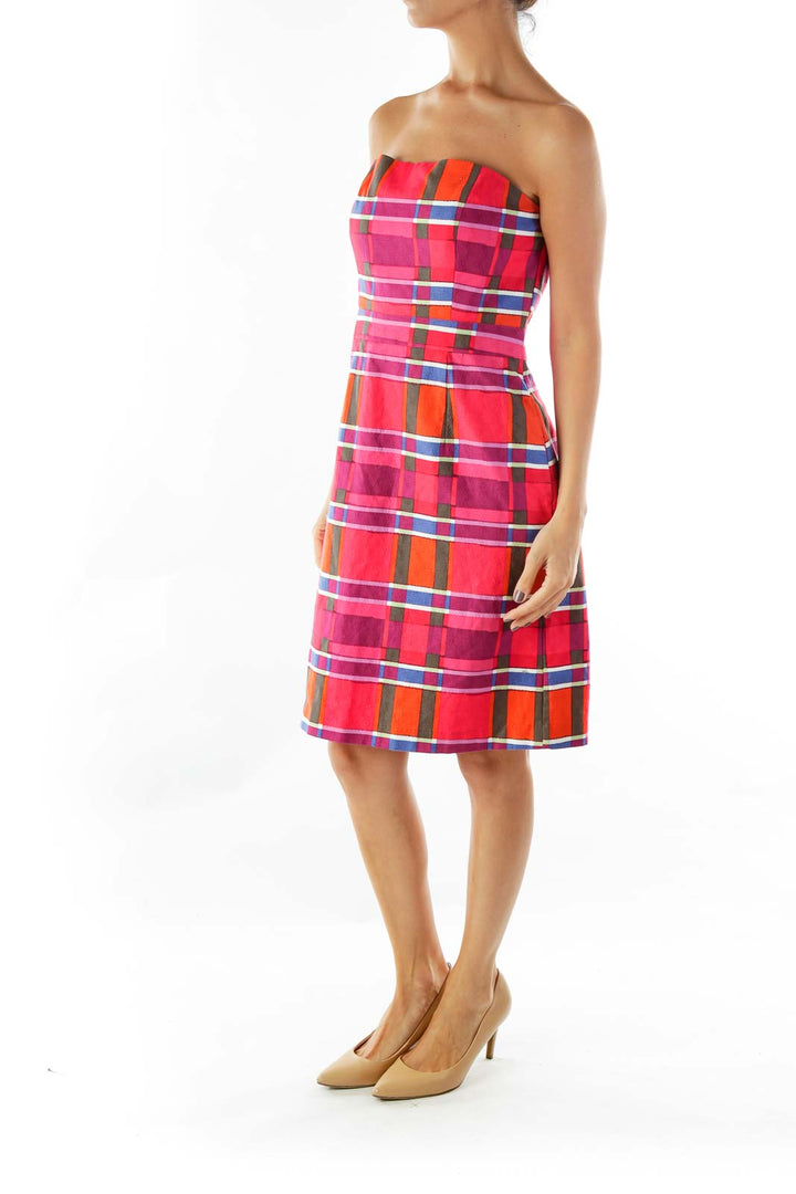 Red Multicolor Embossed Patchwork Print Dress