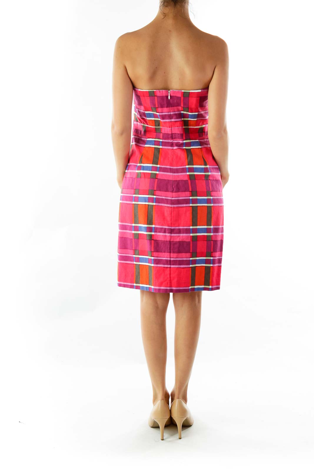 Red Multicolor Embossed Patchwork Print Dress