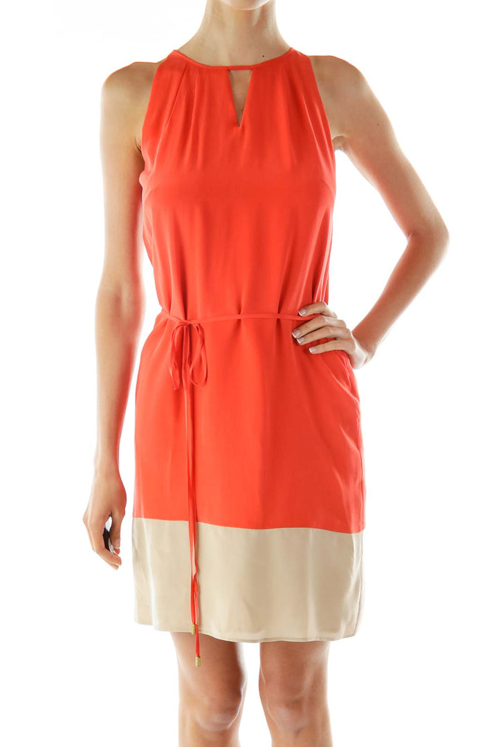 Orange Beige Color Block Day Dress