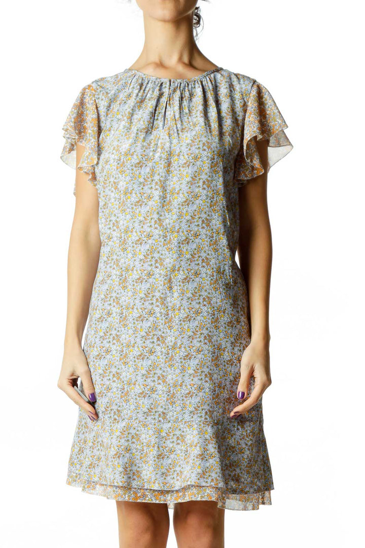 Blue Flower Print Day Dress