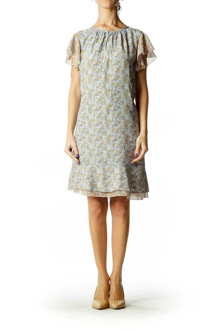 Blue Flower Print Day Dress