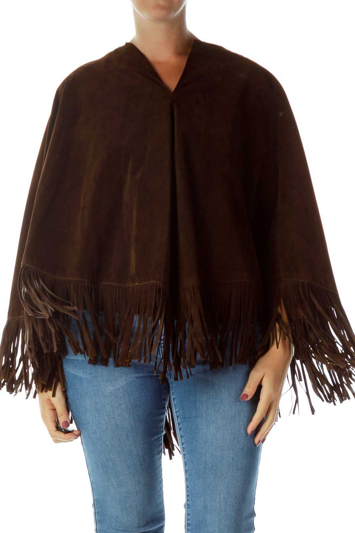 Brown Suede Fringe Poncho