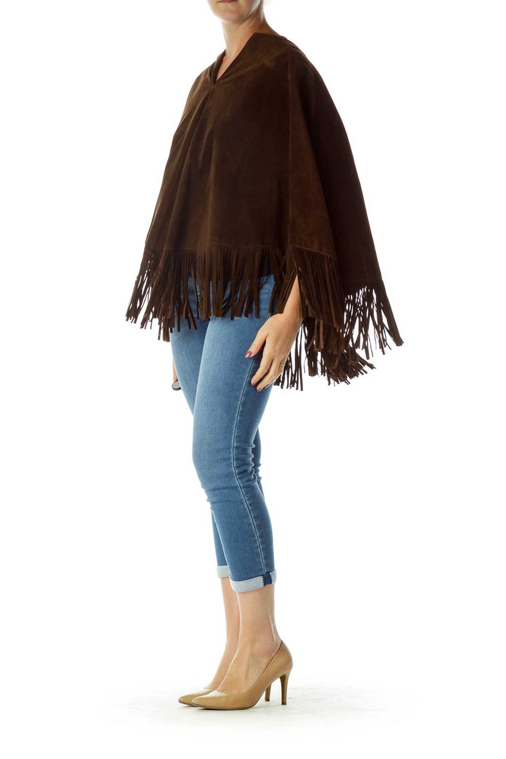 Brown Suede Fringe Poncho