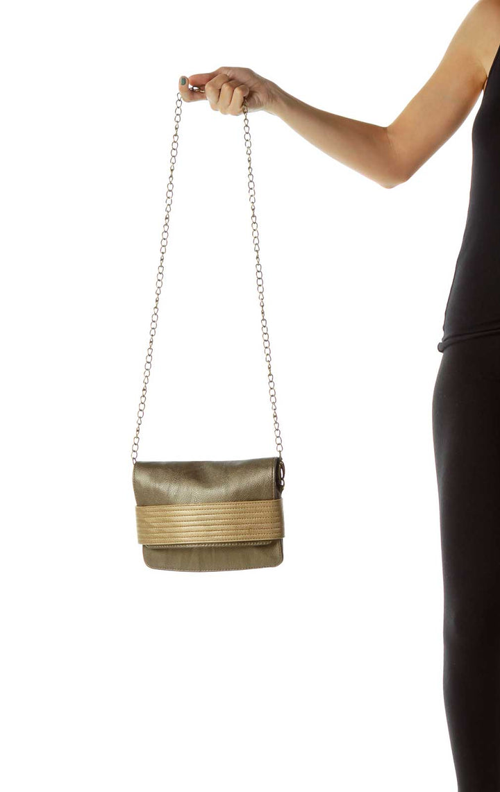 Gold Two-Tone Metallic Crossbody Bag