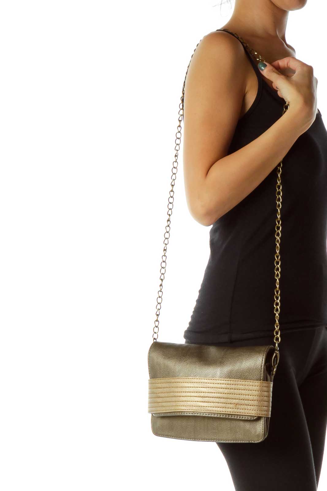 Gold Two-Tone Metallic Crossbody Bag