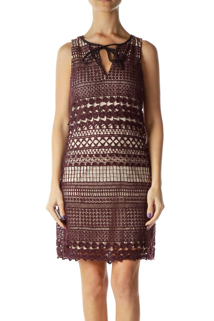 Burgundy Crocheted Sleeveless Dress