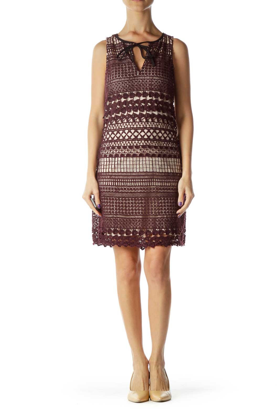 Burgundy Crocheted Sleeveless Dress