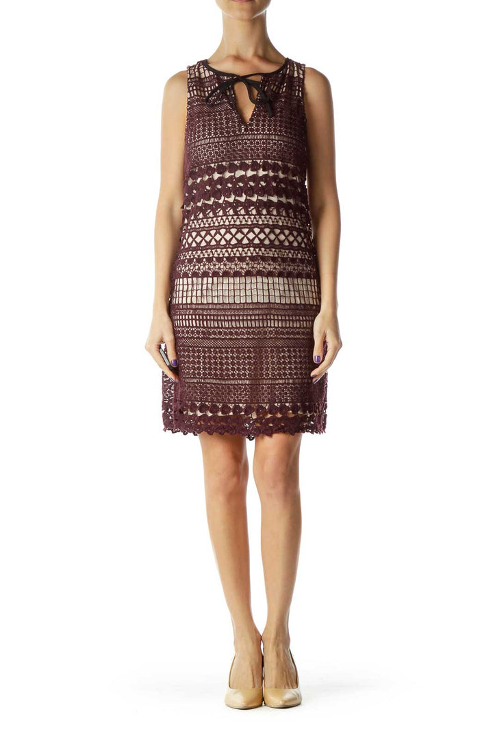 Burgundy Crocheted Sleeveless Dress