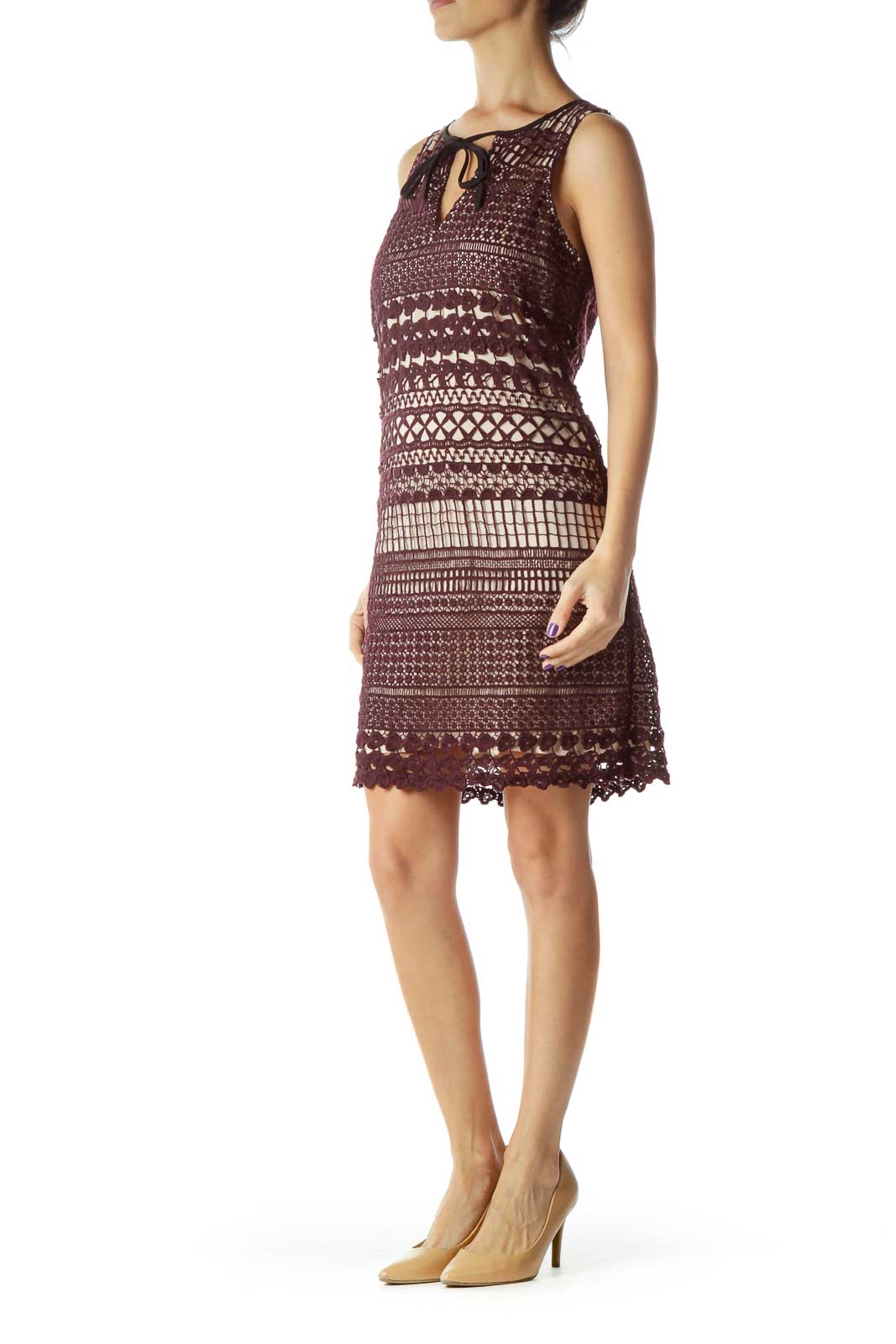 Burgundy Crocheted Sleeveless Dress