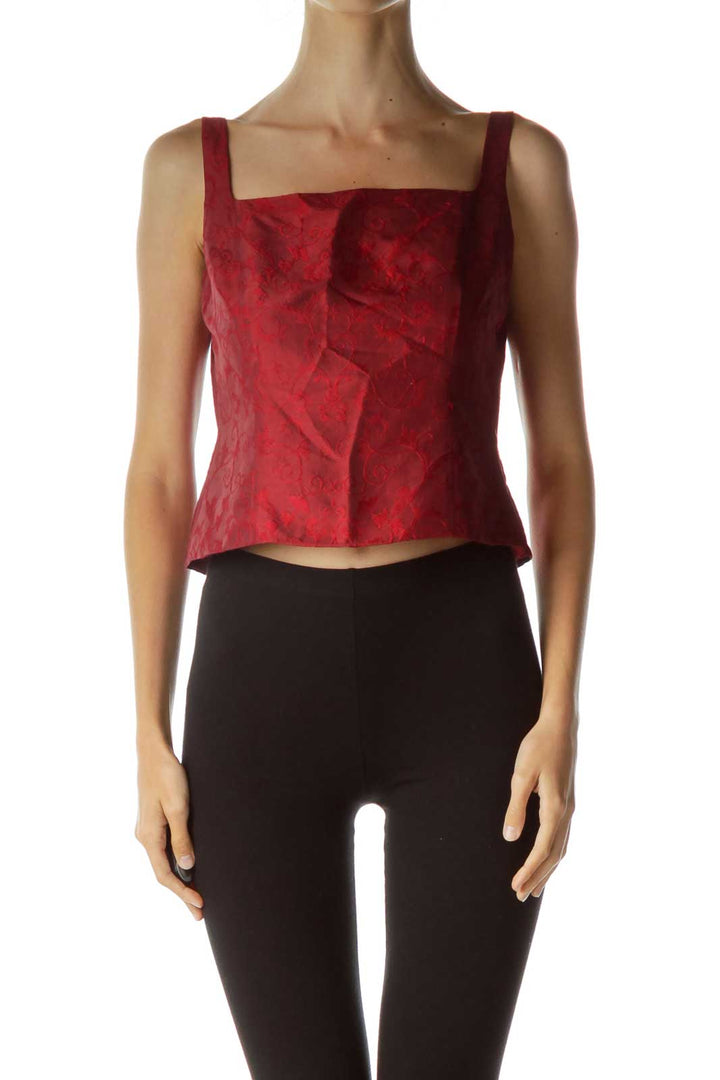 Red Silk Embroidered Tank Top