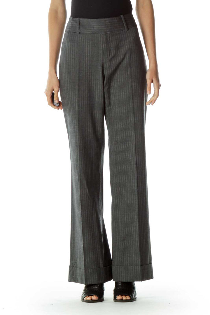 Gray White Pinstripe Wide Leg Slacks