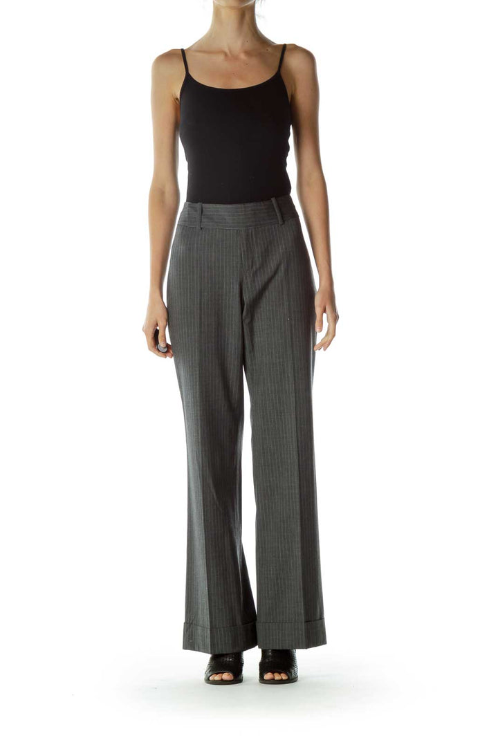 Gray White Pinstripe Wide Leg Slacks