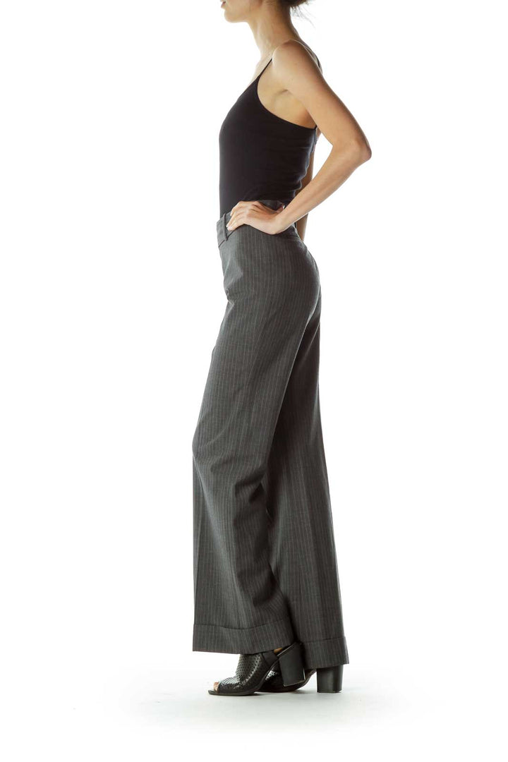 Gray White Pinstripe Wide Leg Slacks