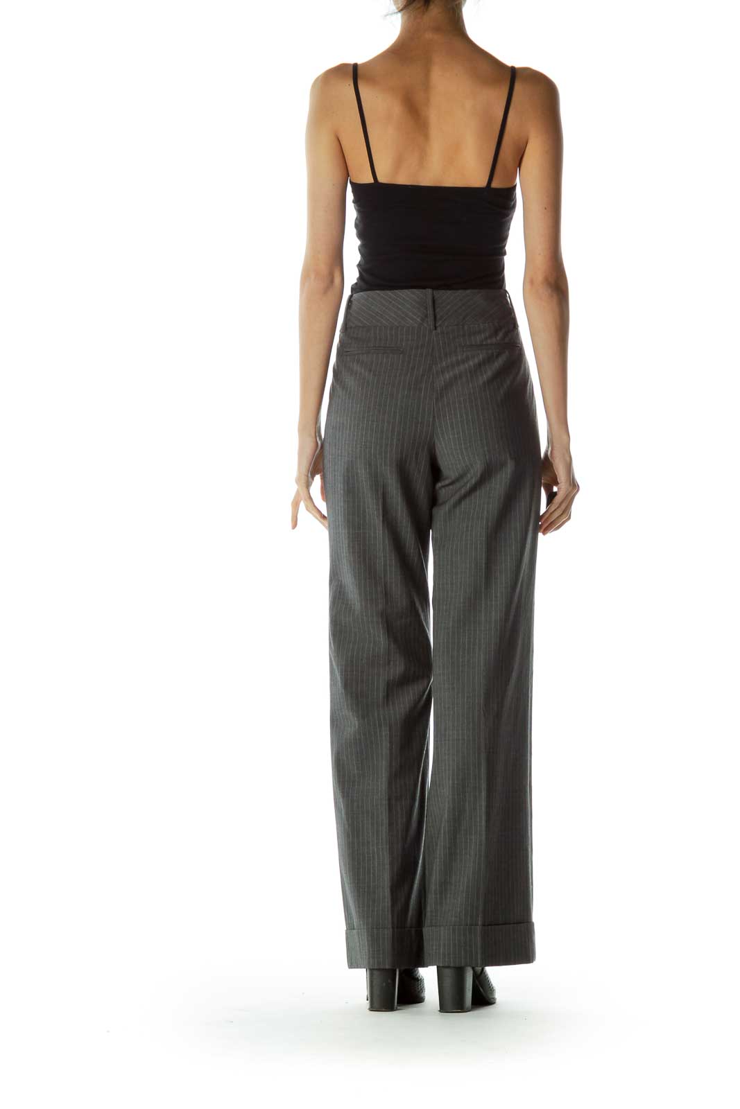 Gray White Pinstripe Wide Leg Slacks