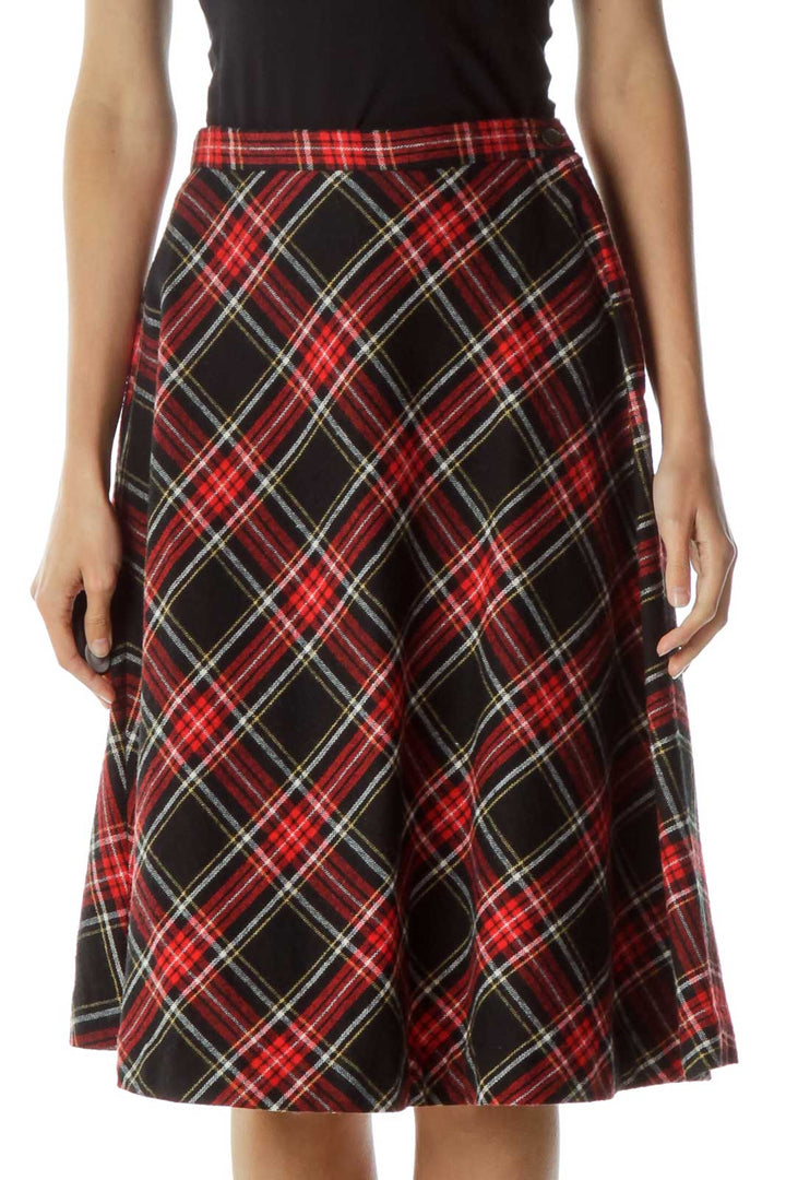 Red Black Plaid A-Line Skirt