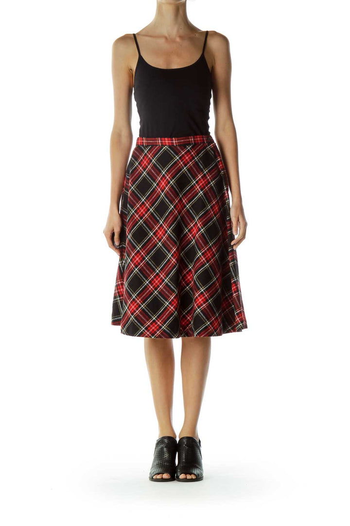 Red Black Plaid A-Line Skirt