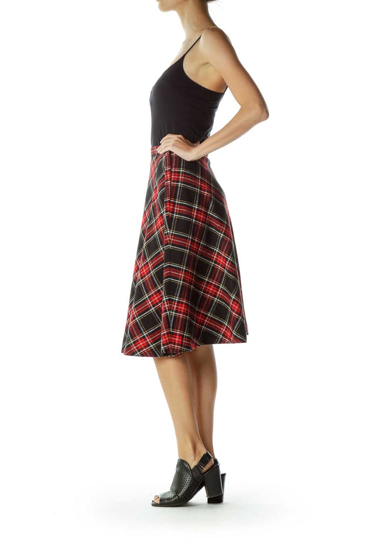 Red Black Plaid A-Line Skirt