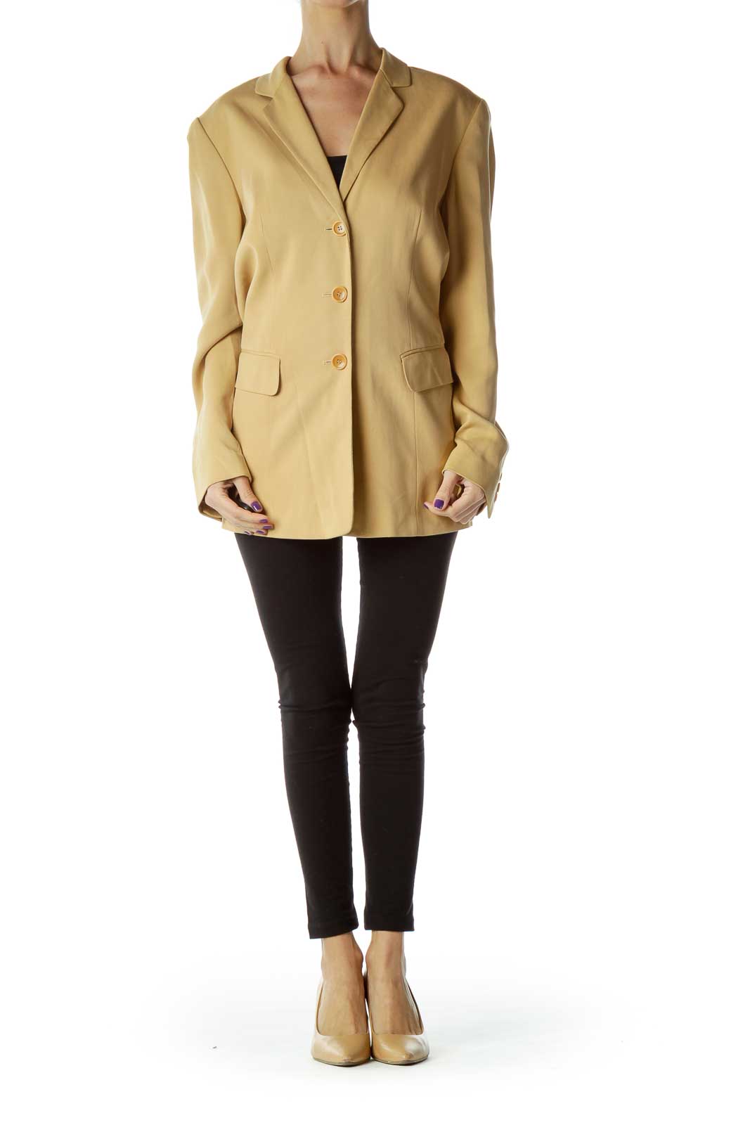 Beige Long Silk Blazer