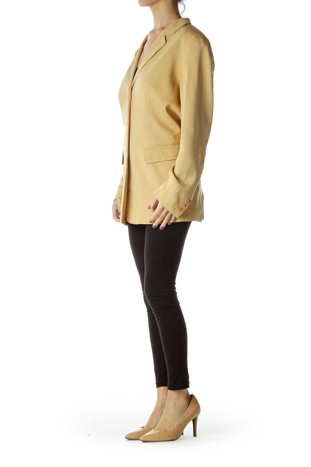 Beige Long Silk Blazer